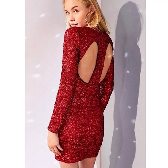 Urban Outfitters Kimchi blue sequin open back mini dress Taylor Swift red - Picture 1 of 7
